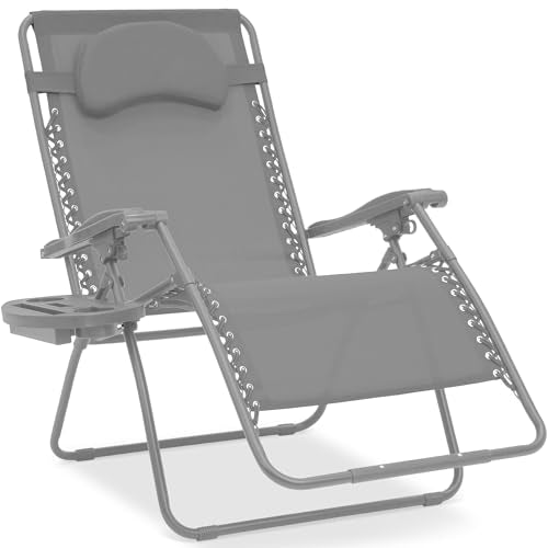 Best Choice Products Oversized Zero Gravity Chair, Folding Outdoor Patio Lounge Recliner w/Cup Holder Accessory Tray, Pillow - Dove Gray - color: Dove Gray