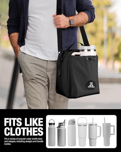 Sports Rabbit Insulated Lunch Bag for Men & Women – Lunch Bag with Water Bottle Holder, Compatible with Owala & 40/30oz Stanley Cups, Adjustable Crossbody Strap – Ideal for Work Travel Picnics (Black) - color: Black