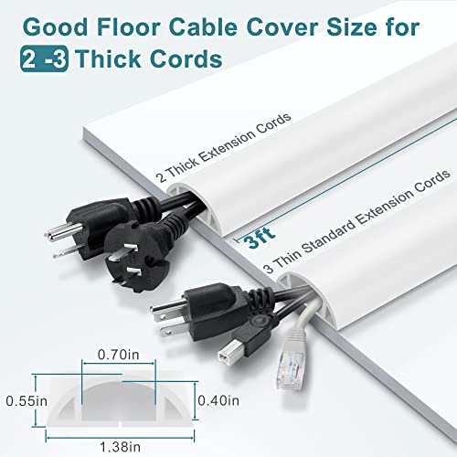 Cord Hider Floor - 3FT White Cord Cover, Soft PVC Wire Covers - Hides Cords - 0.7" W x 0.4" H - color: White, size: Large-3ft