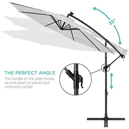 Best Choice Products 10ft Solar LED Offset Cantilever Hanging Market Patio Umbrella, 8 Sturdy Ribs, Easy Adjustment - Fog Gray - color: Fog Gray, size: Offset