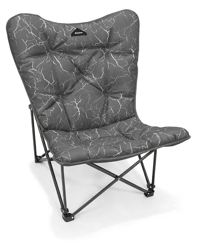 KingCamp Folding Comfy Butterfly Chair Oversized Padded Camping Chairs for Adults Comfortable Camp Chair 300lbs Heavy Duty with High Back for Outdoor Lawn Patio Bedroom Living Room Dorm - color: Deluxe Lava Gray