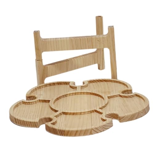 Portable Folding Beach Table for Outdoor Picnic and Camping, Wood Wine Desk with Wine Holder Tray, 35cm Diameter Portable Beverage Table for Patio and Lawn Use