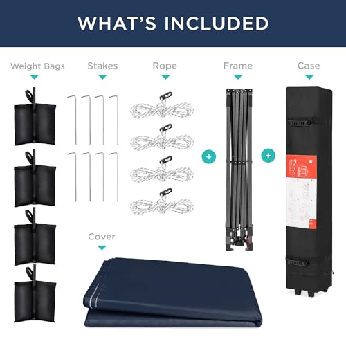 Best Choice Products 10x10ft Pop Up Canopy Tent, Outdoor Shade, 1 Person 1 Minute Set Up, Carry Case, 4 Weight Bags - Navy Blue - color: Navy Blue, size: 10x10ft