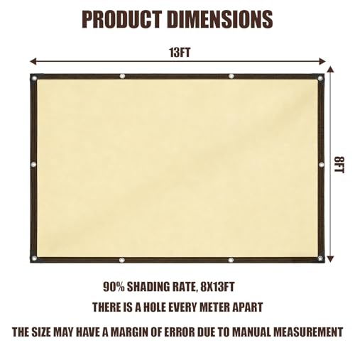 90% Sun Shade Cloth for Garden, 8 * 13FT Heavy Duty Shade Tarp with Grommets & Reinforced Edges - UV Resistant Sunblock Net for Patio, Backyard, Greenhouse, Kennel, Pergola, Yellow - color: beige, size: 8*13FT
