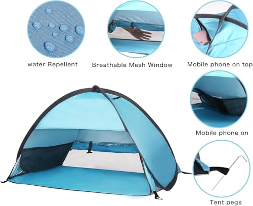 Pop Up Dog Beach Tent, Mini Head Shelters, Small Dog Beach Sun Shelters, Waterproof and Breathable Mobile Phone Stand with Tent Nails, 80cm - color: Sky-Breathable-31.5in