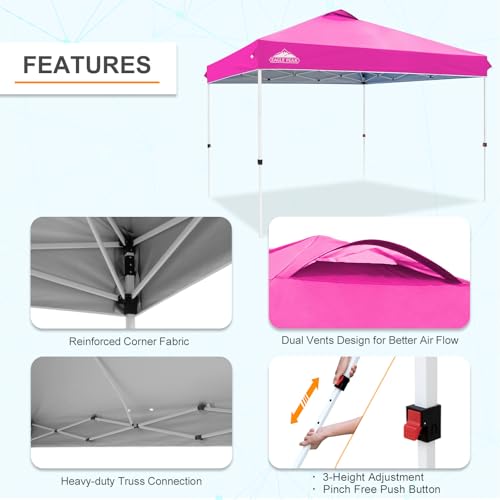 EAGLE PEAK Pop Up Canopy Tent with Wheeled Carry Bag, 8 Stakes, 4 Ropes, 4 Weight Bags, Easy Set Up Tent Canopy, 12x12 ft, 144sqft of Shade, Pink - color: Pink, size: 12x12