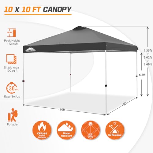 EAGLE PEAK Pop Up Canopy Tent with Wheeled Carry Bag, 8 Stakes, 4 Ropes, 4 Weight Bags, Easy Set Up Tent Canopy, 10x10 ft, 100sqft of Shade, Gray - color: Gray, size: 10x10