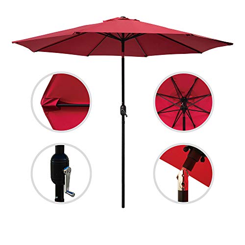 ABBLE Outdoor Patio Umbrella 9 Ft Stripe with Crank and Tilt, Weather Resistant, UV Protective Umbrella, Durable, 8 Sturdy Steel Ribs, Market Outdoor Table Umbrella - Red - color: Red
