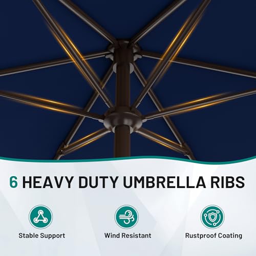 AreShark 7.5FT Patio Umbrella Table Market Umbrella with 6 Sturdy Ribs, Button Tilt/Crank Heavy-Duty Round Outdoor Umbrellas for Garden, Deck, Backyard,and Pool, Navy - color: Navy, size: 7.5FT