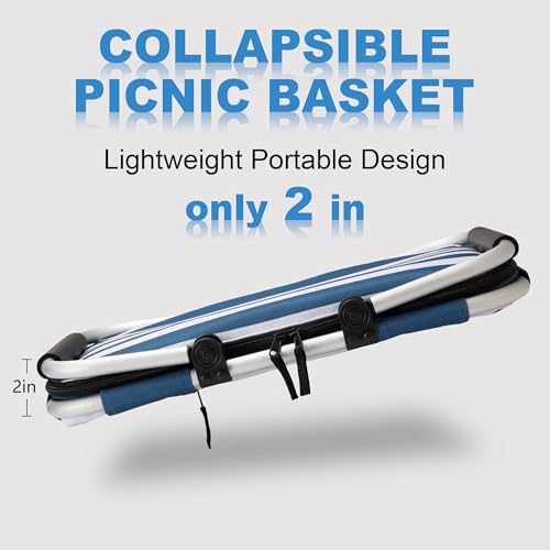 SIYUAN Picnic Basket with Handles 30L Large Stripped Insulated Cooler Leakproof Grocery Shopping Market Tote for Family Blue White - color: Blue White