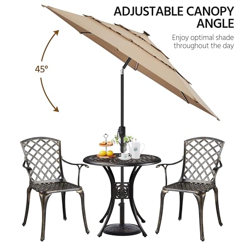 Yaheetech 10ft 3-Tier Solar Patio Umbrella, Outdoor Market Umbrella w/ 24 LED Lights, 8 Sturdy Ribs, Tilt Adjustment, Easy Crank for Garden, Deck, Tan - color: Tan