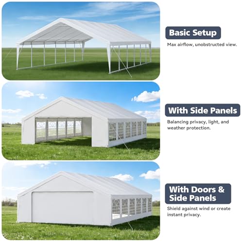Party Tent 40x20 Canopy Heavy Duty, Waterproof Outdoor Event Tent with Removable Sidewalls & Roll-Up Door, Portable Carport for Wedding, BBQ, Camping, Birthday Party - size: 40x20ft