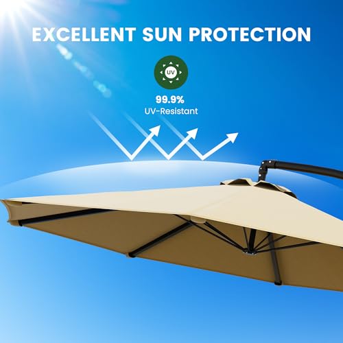OLILAWN Cantilever Offset Patio Umbrellas, Outdoor 10 feet Large Patio Umbrella with Base Included, Upgraded Yarn-dyed Fabric Shade, Sturdy 8 Rids, 360 Degree Rotation & Easy Tilt Adjustment, for Pool Deck Porch Backyard Garden - color: Beige, size: 10FT