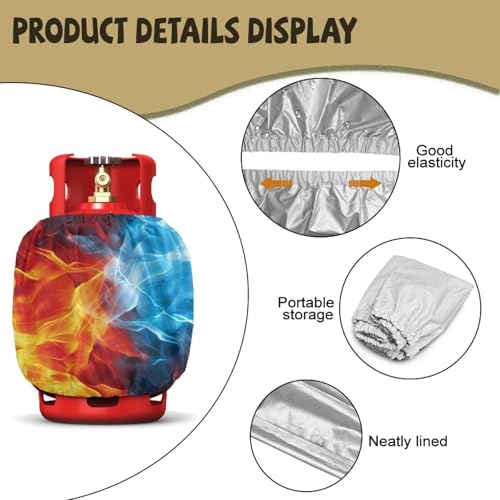 Propane Tank Covers 20lb Fire Outdoor Heavy Duty Waterproof Windproof Gas Tank Cylinder Cover with Elastic Brand, Dress up Your Gas Grill, Fits Standard 20lb Cylinder - color: Fire