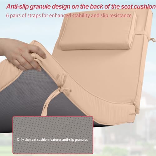 Chaise Lounge Cushions Outdoor 72x21x4 Inch, Patio Lounger Chair Cushion with Removable Cover, Fade Resistant Replacement Pad for Outdoor Furniture (Khaki, 72x21x4 inch) - color: Khaki