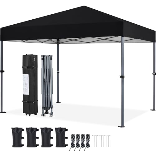 Yaheetech 10x10 Pop Up Canopy Easy Set-up Tent, Portable Outdoor Canopy Instant Tent, Commercial Gazebo with Wheeled Carry Bag & 4 Sandbags for Home, Party & Outdoor Activities, Black - color: Black, size: 10x10