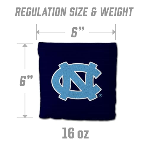 YouTheFan Officially-Licensed NCAA Set of 8 Cornhole Bags - All Weather Dual Sided Slide & Stop - Regulation Size with Carry case - color: North Carolina Tar Heels