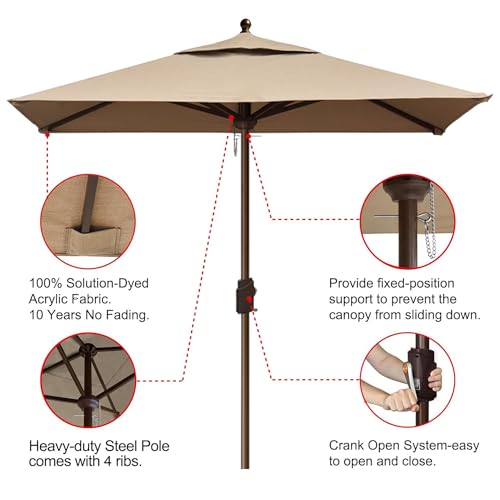 EliteShade USA 10-Year-Non-Fading 6x6Ft Square Market Patio Umbrella, UPF 50+ UV Protection Performance Sun Umbrella, Heavy Duty Commercial Grade Outdoor Table Umbrella with Crank, Windproof Vented Top for Garden, Pool, Deck and Outdoor Playsets, Heather