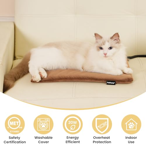 Pet Heating Pad for Cats Dogs Indoor & Sheltered Outdoor Waterproof Heated Cat Bed Heated Dog Bed Chew Resistant Cord Constant Temperature Brown 16 x 13 Inch - color: Brown, size: Small: 16" x 13" x 1.3"