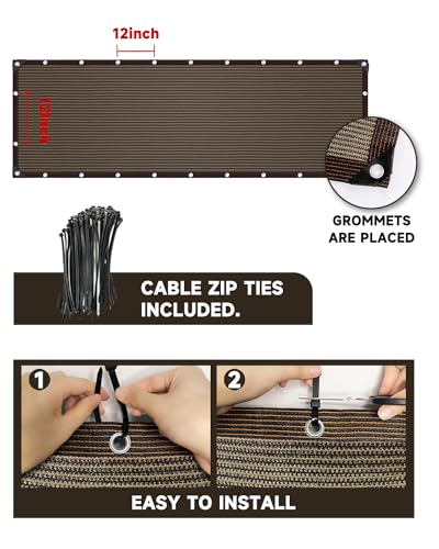 90% Fence Privacy Screen,3x10FT Shade Cloth Outdoor, Balcony Privacy Screen, Decor Fence Covering Privacy Patio,Blockage High Density Mesh for Yard/Garden/Plants, with Cable Zip Ties-Brown - color: Brown, size: 3X10FT