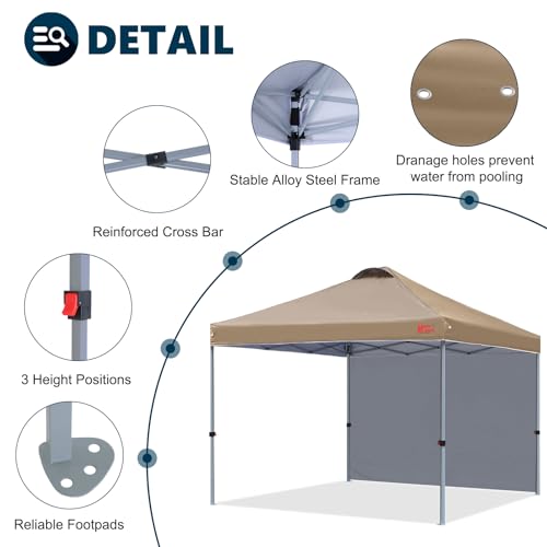 MASTERCANOPY Durable Pop-up Canopy Tent with 1 Sidewall (10'x10',Khaki) - color: Khaki, size: 10x10