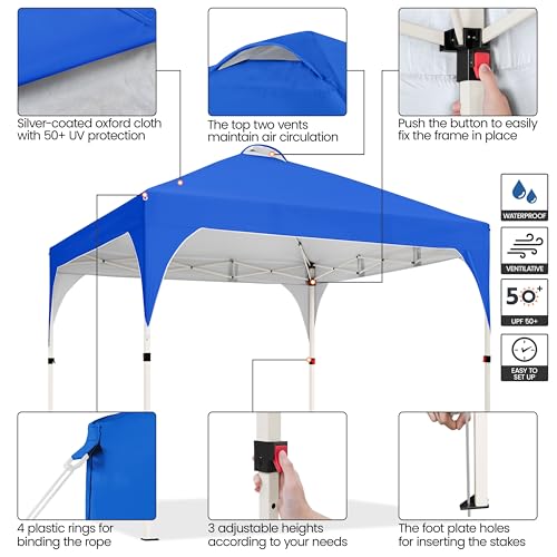 Yaheetech 6.6x6.6 Pop Up Canopy Tent with Vent, Easy Set Up Tent, Instant Sun Shelter Canopy with Wheeled Bag, 4 Sandbags, 8 Stakes & 4 Ropes, for Parties, Beach, Outdoor, Blue - color: Blue, size: 6.6×6.6