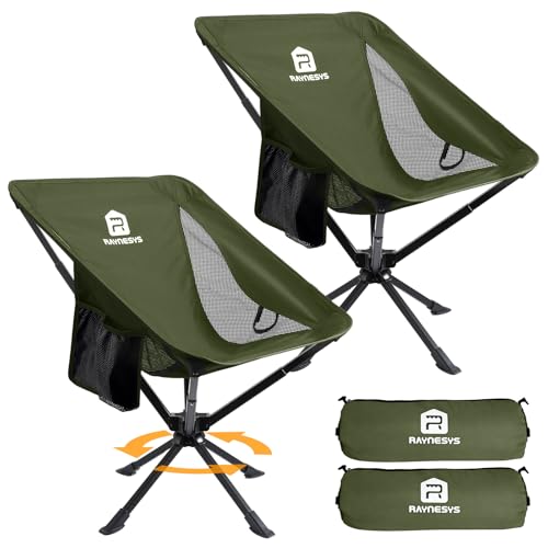 Raynesys 2 Pack Portable Camping Chair, Flexible 360° Rotation, 8 Seconds Quick Setup Folding Camping Chair, 3.8Lb Lightweight Travel Chairs for Easy Carry to Hiking, Sporting, Beach, Army Green - color: Army Green, size: 2 Pack