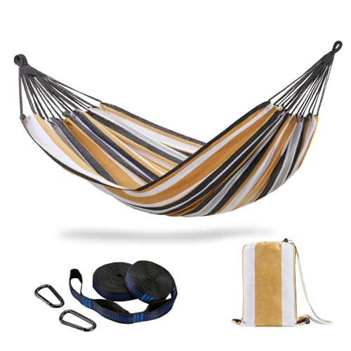 CHULIM Brazilian Double Hammock with Tree Straps,Extra Large 94x63IN,2 Persons Hammock for Backyard Patio Outdoor and Indoor,450lbs Weight Capacity,Soft Woven Cotton Fabric - Coffee Stripe - color: Coffee Stripe