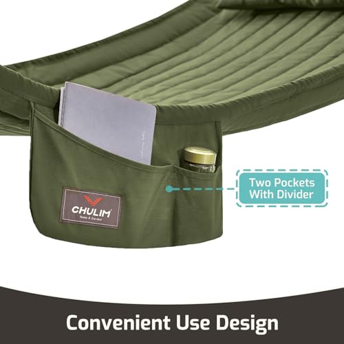 CHULIM Double Quilted Fabric Hammock with Hardwood Spreader Bars and Pillow 450 LBS Capacity 2 Person Large Hammock for Outdoor Patio Backyard Poolside - Green - color: Green