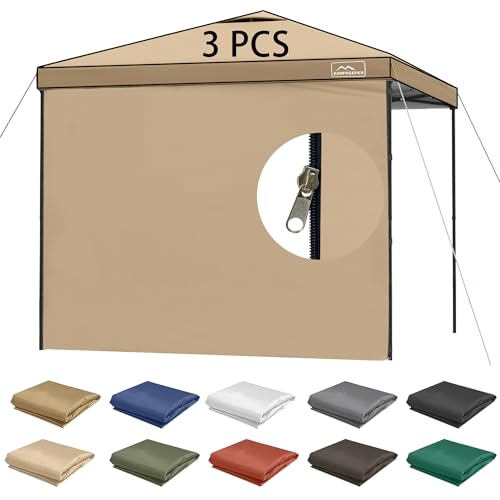 KAMPKEEPER 10X10 Canopy Tent Sidewalls with Zipper for Canopy Frame, 3Pcs Sunwalls Only, UPF50+ Waterproof Side Walls(Light Khaki) - color: Light Khaki