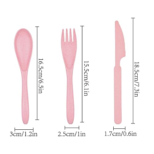 Forks Spoons Knife Set, 21 Pieces Wheat Straw Cutlery Set, Reusable Utensil Set for 7, Unbreakable and Lightweight Utensils for Party, Travel, Work, Lunch, Picnic, Camping or Daily Use (Pink) - color: Pink