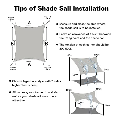 Amagenix Waterproof Sun Shade Sail 8'X10' Light Grey Shade Canopy Curved Edge 95% UV Blocking Awning Shelter for Outdoor Patio Backyard Garden Activities,Customized - color: Light Grey, size: 0 8' X 1 0', style: Waterproof Rectangular