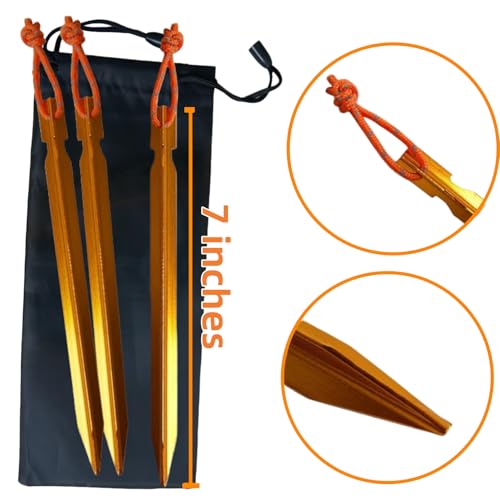 12 Pack Tent Stakes, 7075 Ground Metal Camping Aluminum Tent Pegs, Lightweight Tent Stakes Heavy Duty Spikes Camping Accessories - color: Apricot Orange
