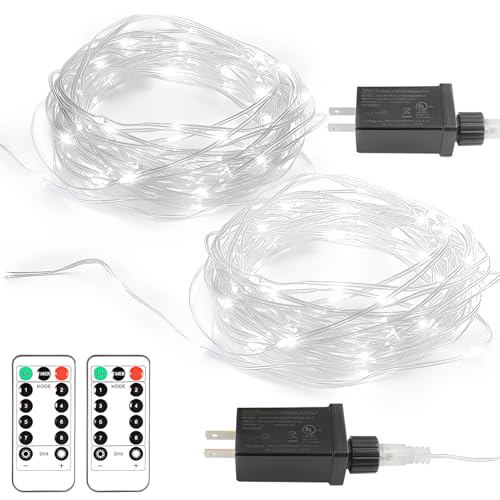 2 Pack Fairy String Lights Plug in, 33Ft 100 Micro Starry LED Outdoor String Lights with 8 Modes Timer Dimmable IP68 Full Waterproof Twinkle Lights for Bedroom Garden Christmas Home Decor (Cool White) - color: 2 Pack Cool White