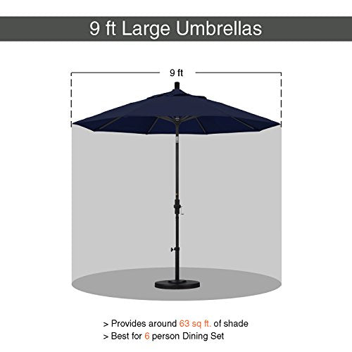 California Umbrella 9' Round Aluminum/Fiberglass Umbrella, Push Open, Silver Pole, Olefin Navy Blue Fabric - color: Navy Blue