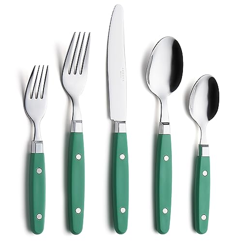 ANNOVA Silverware Set, Retro/Rivet Colorful Stainless Steel Tableware Kitchen Flatware Set Utensils, Includes Dinner Knives, Forks, Spoons, Salad Forks & Dessert Spoons (Green, 20 Pieces) - color: Green, size: 20 Pieces