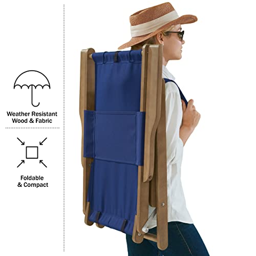 Lavish Home Beach Chair - Outdoor Weather-Resistant Wood Folding Chair with Backpack Straps - 4-Position Reclining Seat - Beach Essentials (Blue) - color: Blue, style: Set of 1