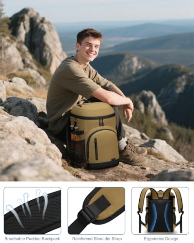 Pritent Cooler Backpack Insulated Waterproof,30/45 Cans Backpack Coolers Leakproof Lunch Backpack for Men Women Portable Soft Cooler Bag for Beach Camping Trave Picnic - color: Khai, size: 45 Cans