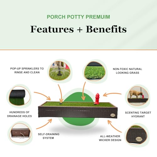 Porch Potty Premium with Spinklers, Outer Dimensions 26" x 50" x 7", Grass Area 8 Square Feet (4' x 2') - size: Premium