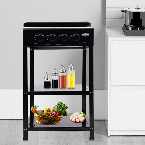 4 Burners Gas Stove with Wind Shield Portable NG/LPG Stove with 2 Storage Shelves for RV Apartment Outdoor Cooking - style: 4 Burner-Black