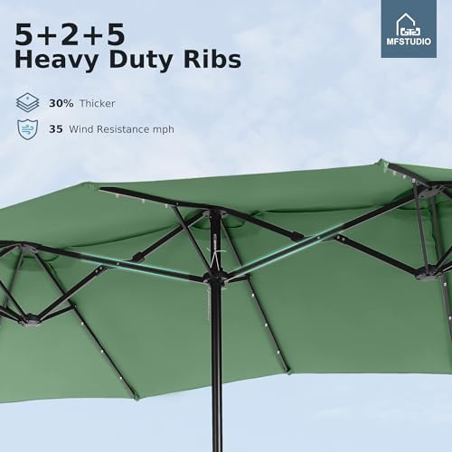 MFSTUDIO 15ft Double Sided Patio Umbrella with Solar Lights, Outdoor Large Umbrellas with Crank Handle and 36 LED Lights, Rectangular Market Umbrella with Base Included for Deck Pool Shade, Mint Green - color: Mint Green