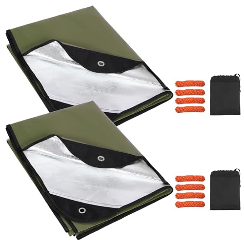 RedSwing 2 Pack Heavy Duty Waterproof Emergency Thermal Tarp, Insulated Survival Blanket for Outdoor Camping, Hiking, and Emergency Shelter, Green - color: Green 83''x59'',2 Packs