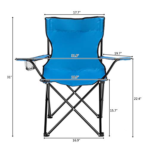 Portable Folding Camping Chair with Arm Rest Cup Holder and Carrying and Storage Bag (Blue)