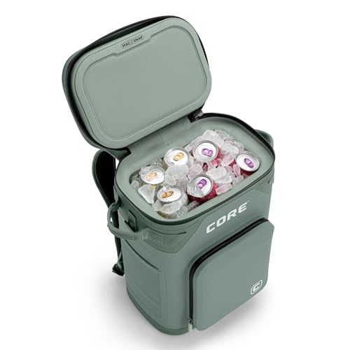 CORE Magnetic Leak Proof Soft Cooler with Waterproof Zipper | Insulated Bag Portable Ice Chest Box | Best Soft Cooler for Food & Beverages for Tailgating, Car Camping, Travel, and Family Beach Picnics - color: Sage, size: 24 Can