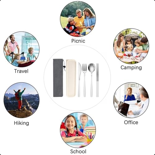 Travel Utensils With Case, 6Pcs Forks Spoons Knife Chopsticks Reusable Cutlery Set, Stainless Steel Flatware Set, Portable Silverware for Camping Picnic Work School, Dishwasher Safe (Silver) - color: Silver