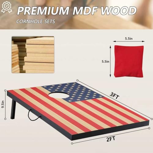 Cornhole Sets 4 x 2 ft / 3 x 2 ft with 8 Bean Bags Regulation Size, Corn Hole Games for Adults Outdoor Bean Bag Toss Game - color: 3 x 2 ft American Flag