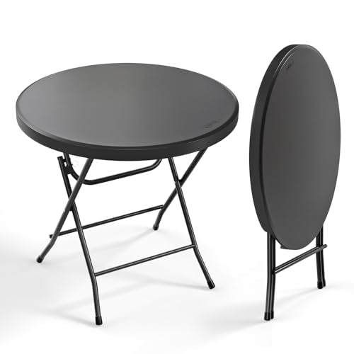 VINGLI 32" Round Folding Commercial Banquet Table, Portable Plastic Coffee Card Dining Table for Kitchen or Outdoor Party Wedding Event, 1 Pack, Black - color: Black