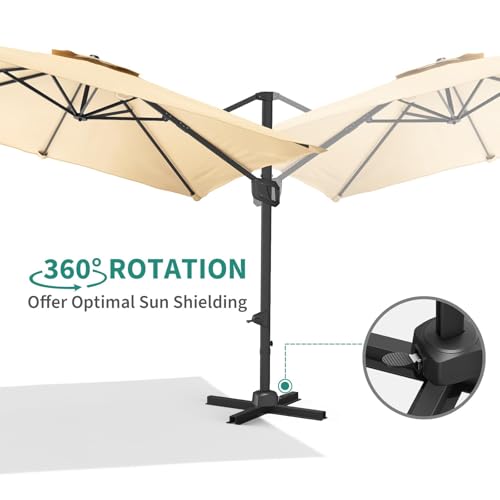 9ft Outdoor Patio Umbrella Heavy Duty 8 Ribs, Waterproof UV Protection Sun Shade with Crank Lift & Push Button Tilt, Outdoor Umbrella for Deck, Pool, Garden, Backyard, Lawn - color: Beige&Square, size: 10FT Roman