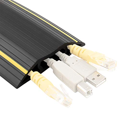 20Ft Floor Cable Cover, Floor Cord Protector 3 Channels Contains Cords, Cables and Wires, Perfect for Office, Home, Workshop, Warehouse, Concert, or Other Outdoor Surroundings (Black) - size: 20FT
