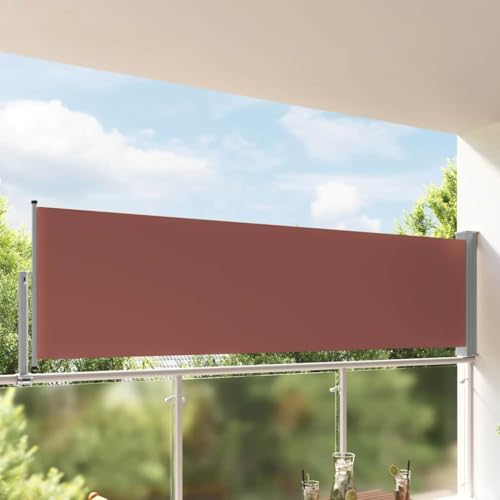 vidaXL Retractable Patio Side Canopy 100x300cm Brown - color: Brown, size: 100 x 300 cm